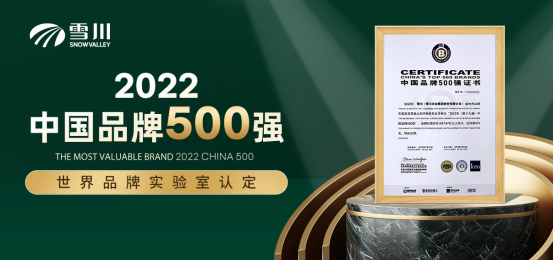 “雪川”品牌连续两年荣膺中国品牌500强